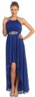 Halter Neck High Low Cocktail Prom Dress with Brooch in Royal Blue